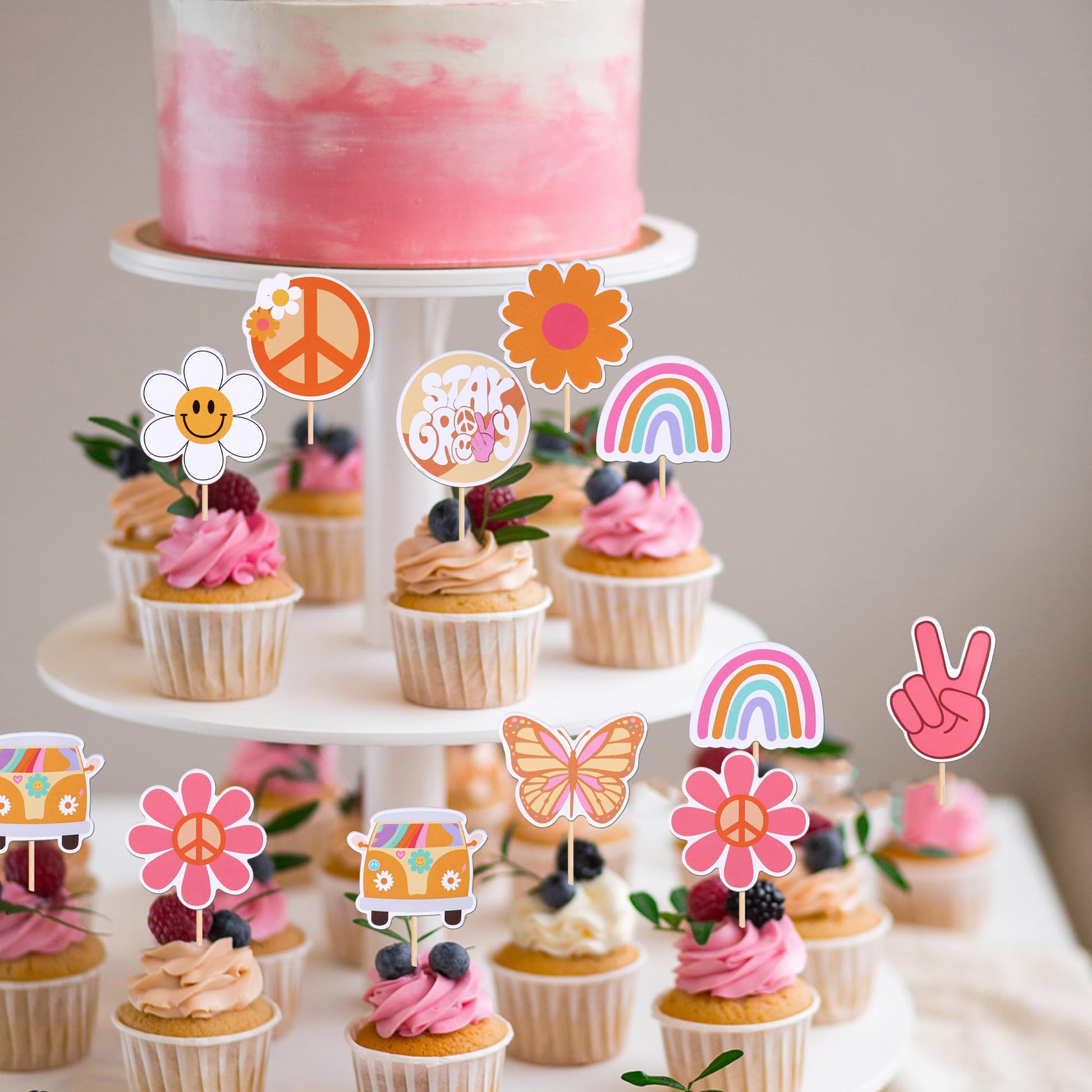 Rsstarxi 36 Pack Groovy Cupcake Toppers Hippie Party Cake Decorations