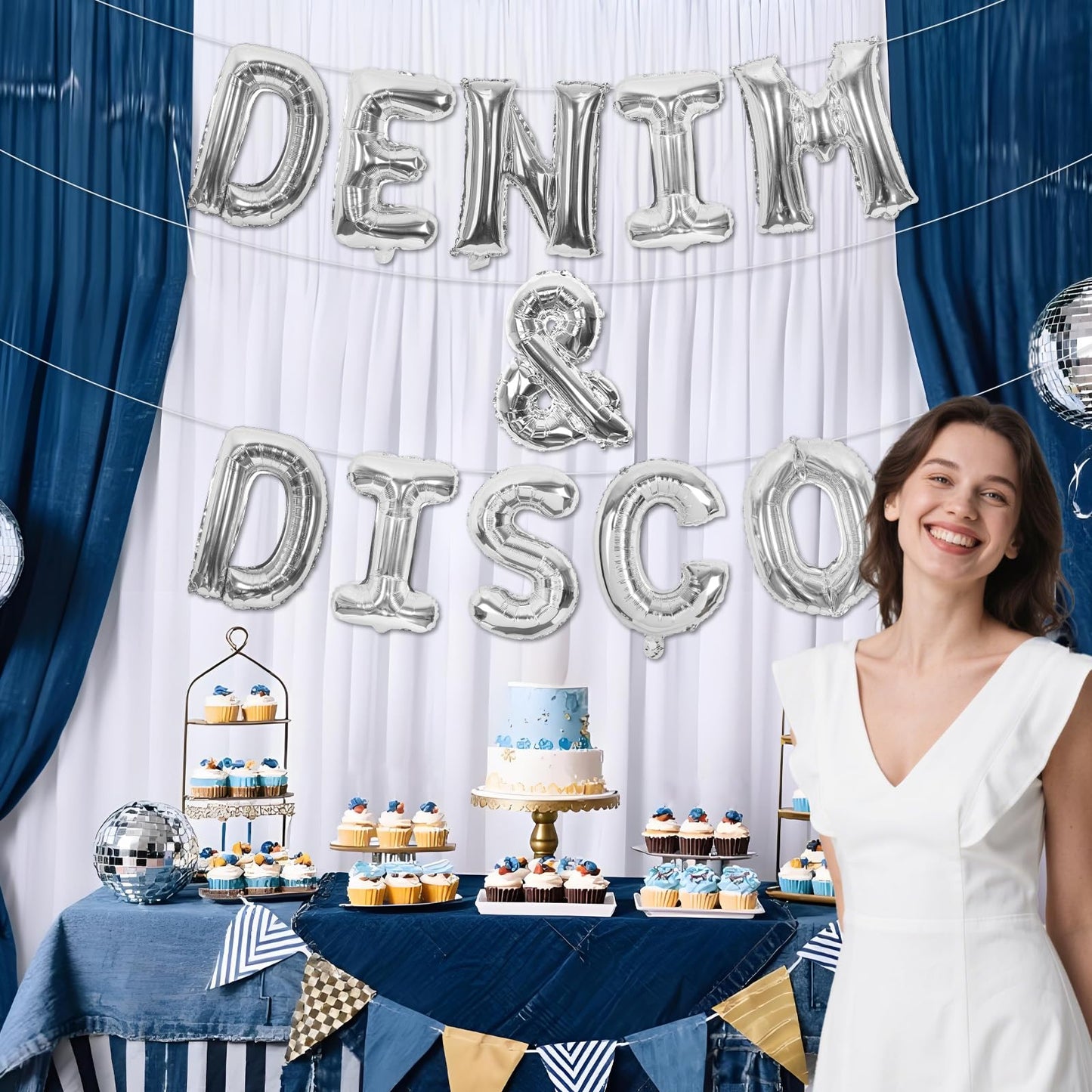 Wonmelody Denim and Disco Party Decorations Denim and Disco Silver
