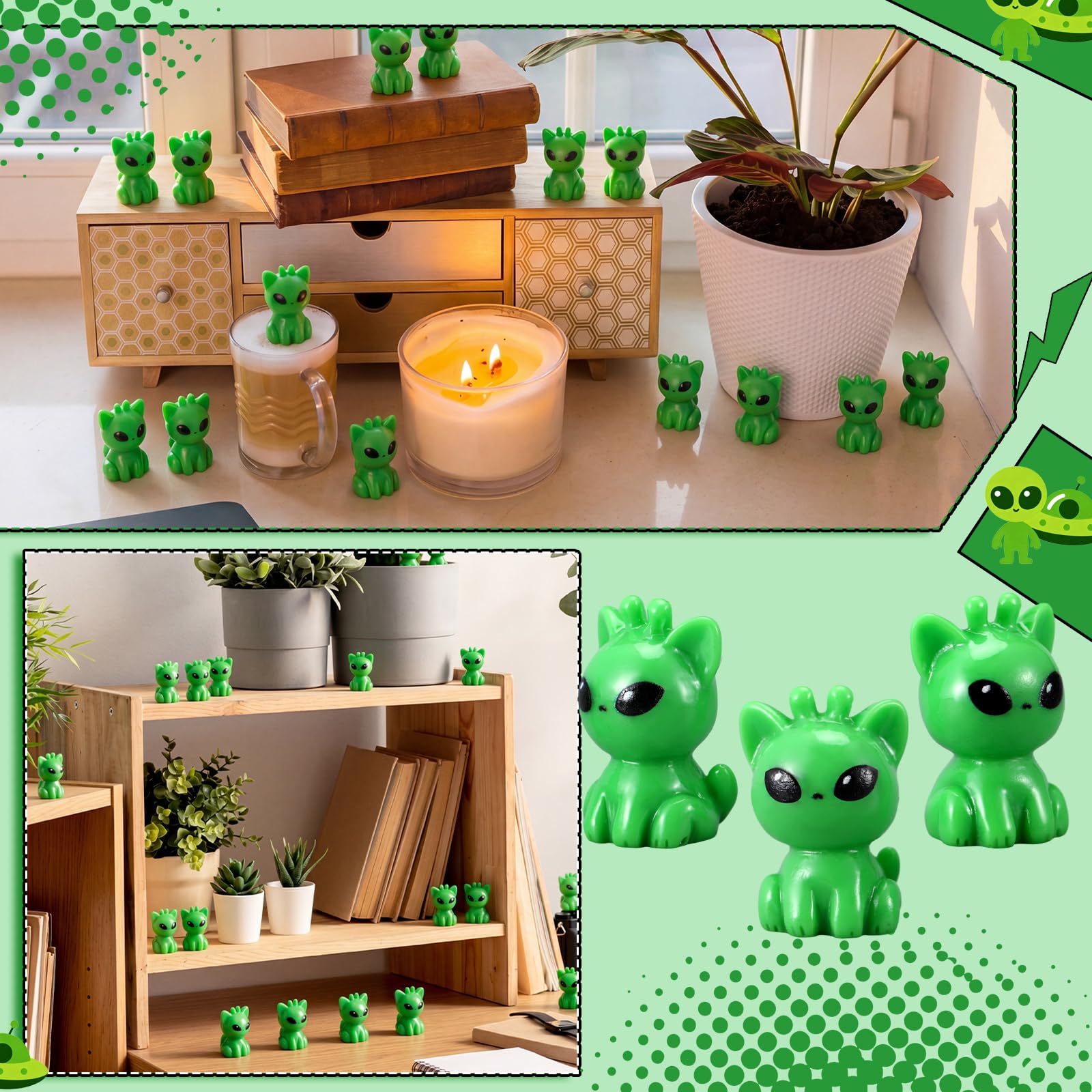 50 Pcs Resin Mini Alien Cat Figures Bulk Tiny Alien Cat