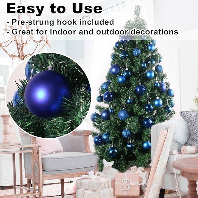 Royal Blue Set of XL (4.0") 4PCS Christmas Balls - Christmas Tree