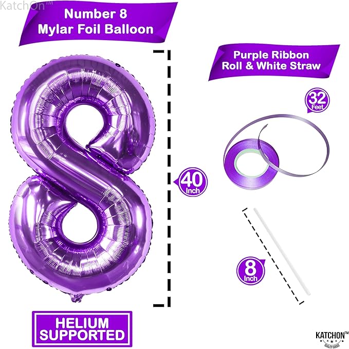 KatchOn, Giant Purple 8 Balloon Number - 40 Inch | Number 8 Balloon