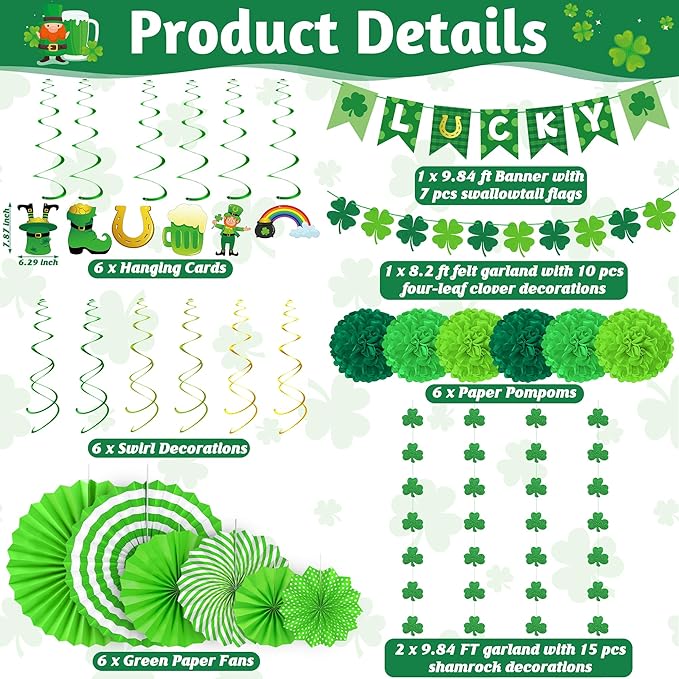 28 PCS St Patricks Day Decorations Green St Patricks Day Paper Fan