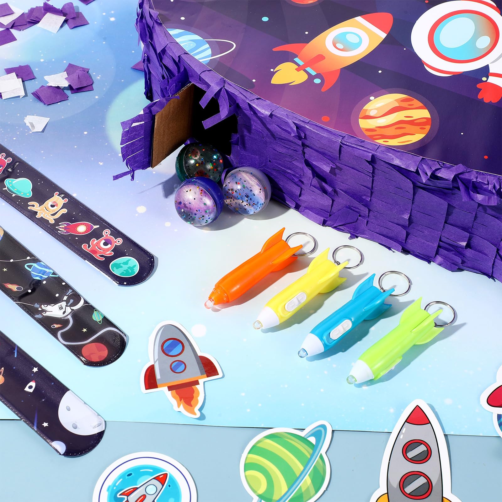 90 Pcs 16 x 12 x 3 Rocket Ship Piñata with Blindfold Piñata