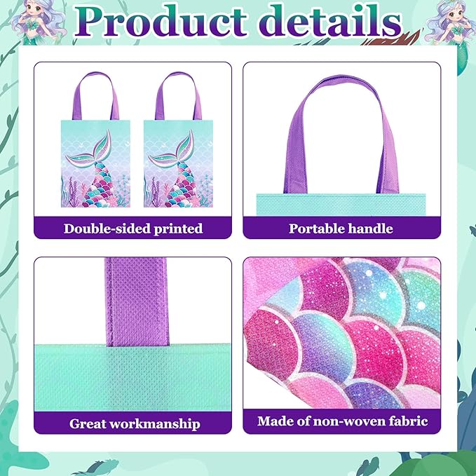 32 Pcs Mermaid Party Favor Bags Under the Sea Party Goodie Bags