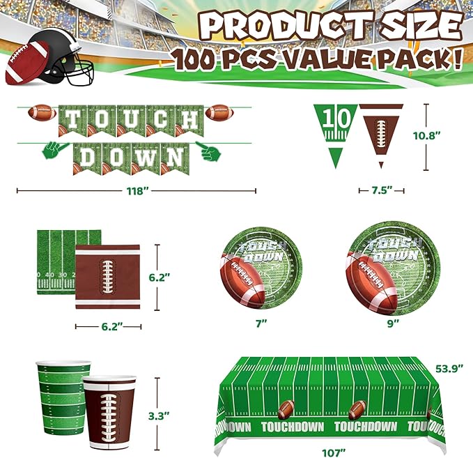 Football Party Decorations 100 Pcs Party Supplies Serve 24 Touch