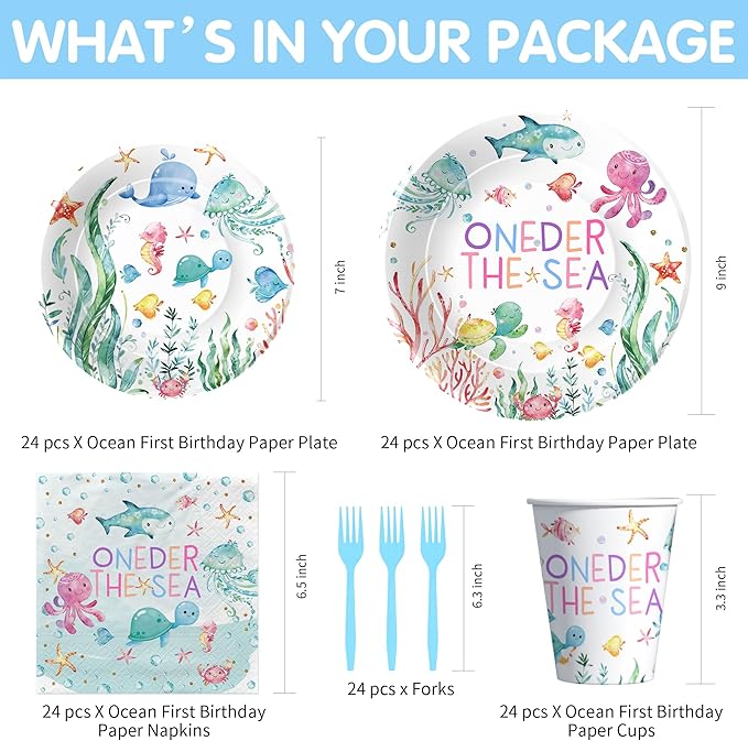 Under The Sea One Year Old Birthday Party Decorations Tableware
