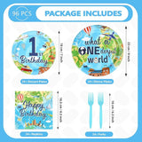 96Pcs Travel Theme 1st Birthday Party Supplies Adventure Awaits