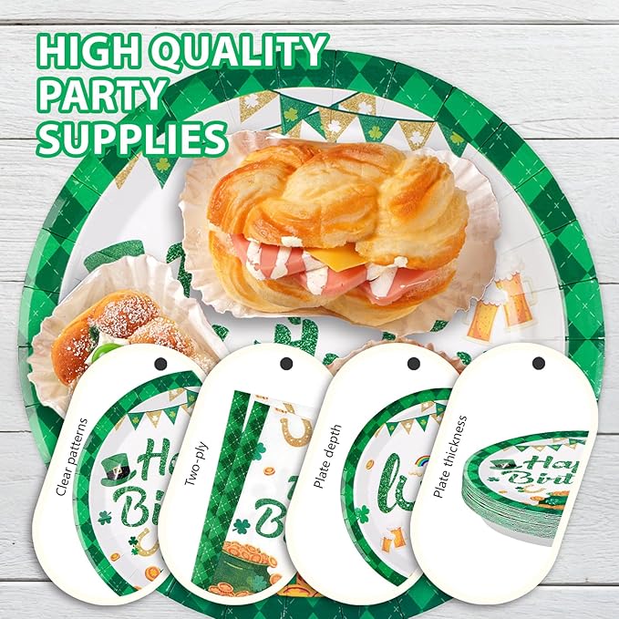 96Pcs St Patrick's Day Party Supplies Green Shamrock Plates and