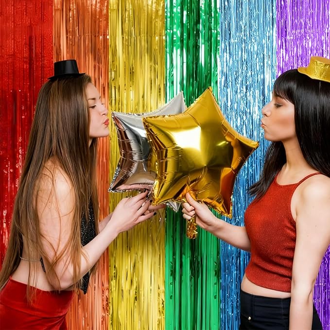 2 Pack Rainbow Backdrop Party Decorations Tinsel Curtain Party
