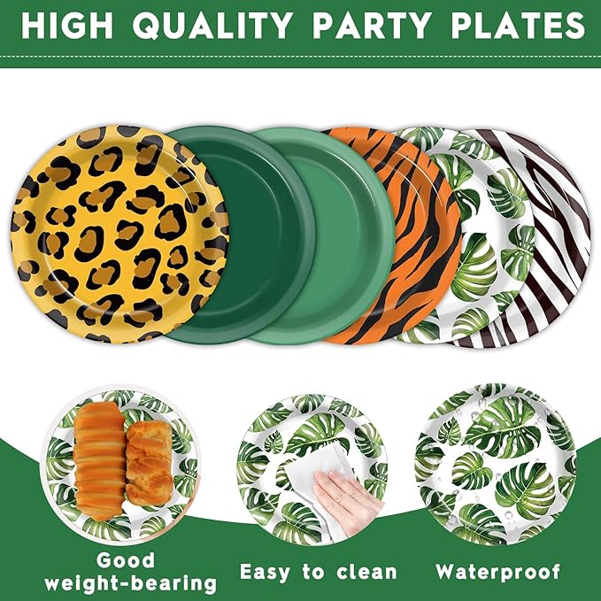60Pcs Jungle Safari Party Paper Plates for Wild Animal Party