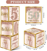 3Pcs 50th Birthday Decorations Boxes for Women Pink Rose Gold 50th