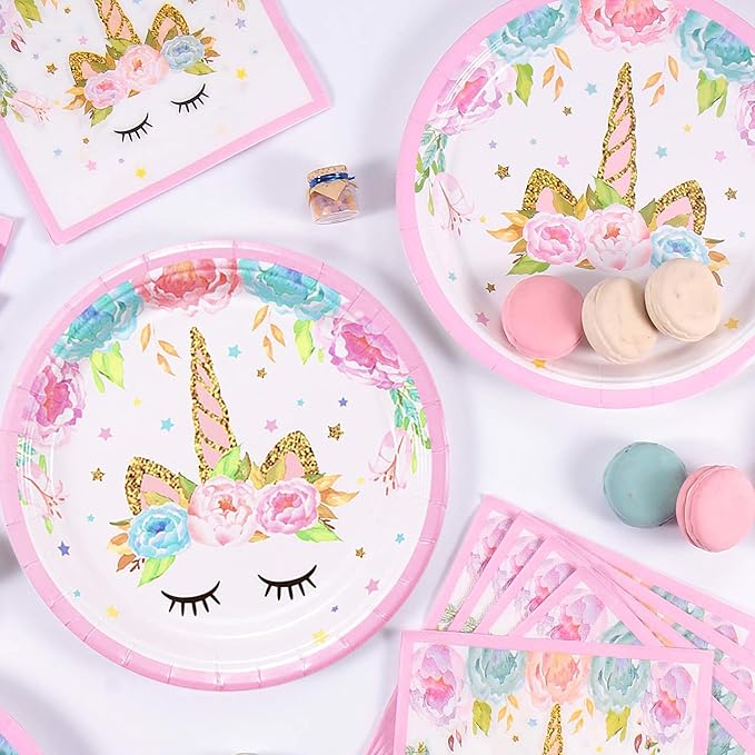 oneBest Unicorn Plates and Napkins 16 Serves