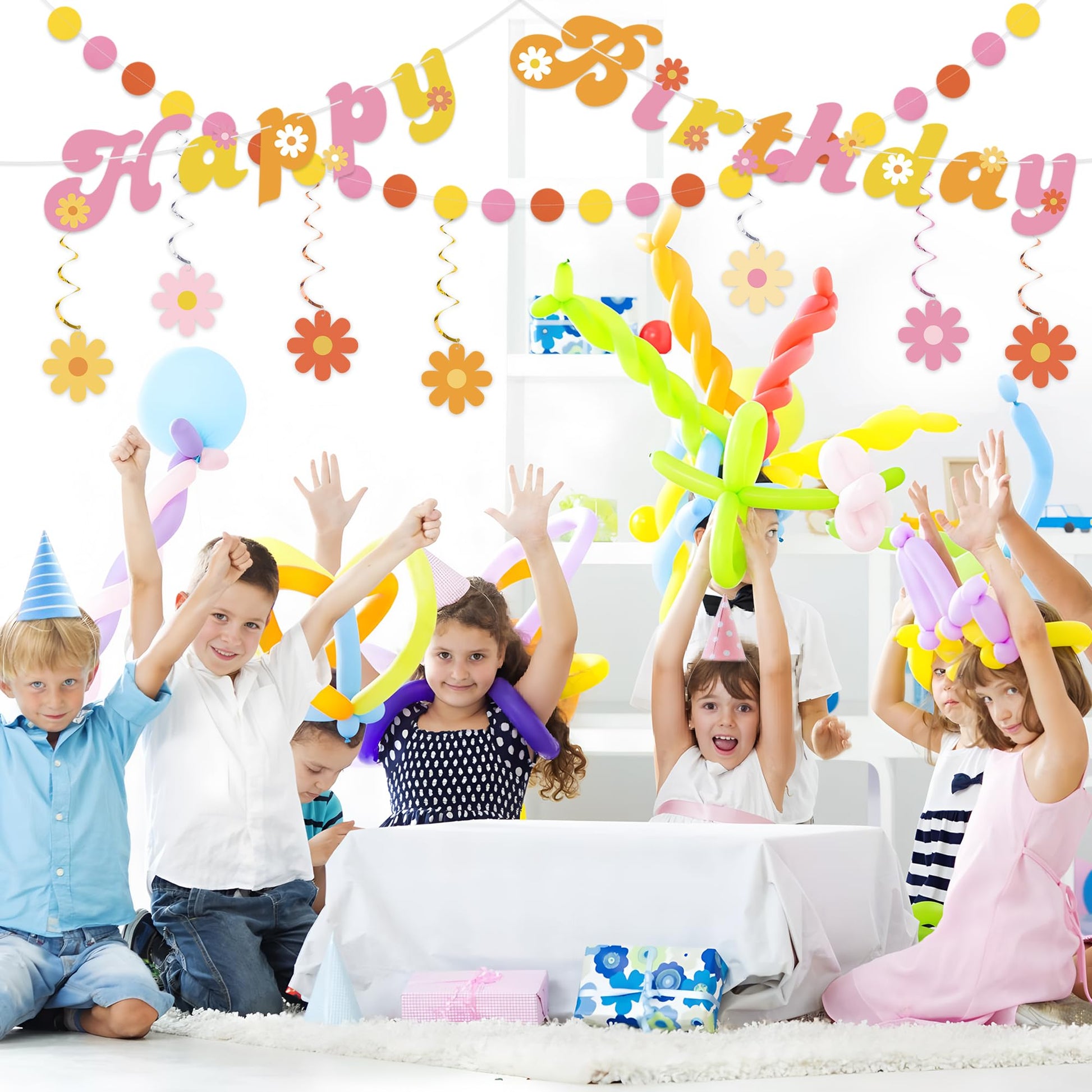 Daisy Groovy Party Decoration Boho Happy Birthday Banner Hanging
