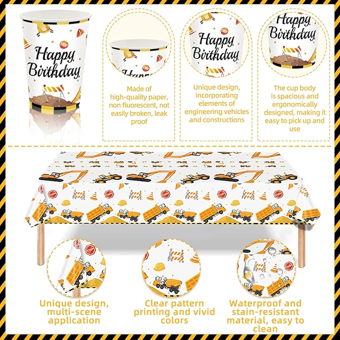 Construction Birthday Party Supplies for 24 Guests Decorations