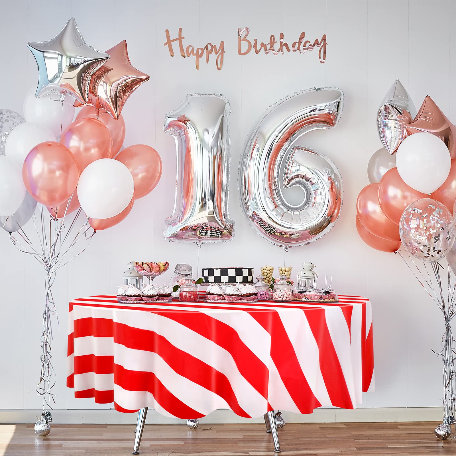 Tatuo 3 Pcs Red and White Round Circus Table Cloth 84 Inch Carnival