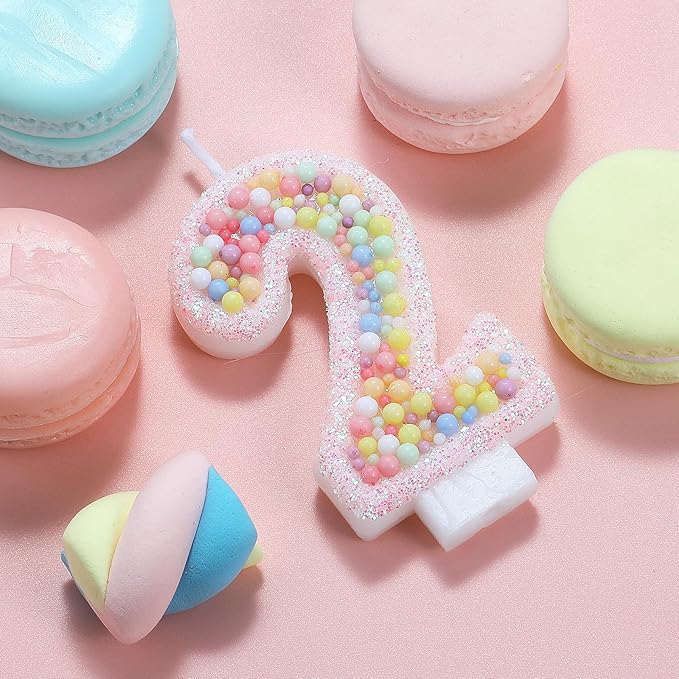 Pastel Macaron 2nd Birthday Candle Sweet Pink Number 2 Candle Cake