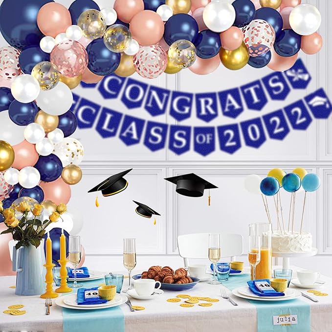 68 Pack Navy Blue Rose Gold Confetti Latex Balloons, 12 inch Birthday