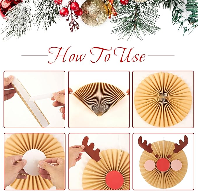 Christmas Hanging Paper Fans Decoration Red White Xmas Snowman Party