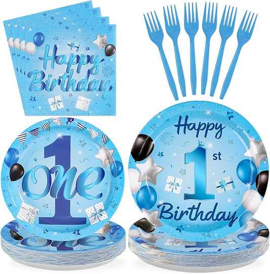 96Pcs Blue 1st Birthday Party Decorations Mr Onederful Plates and