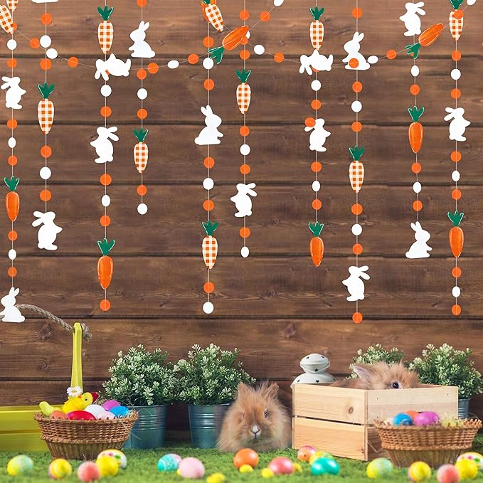 Easter Party Decorations Bunny Carrot Circle Dot Garland Streamer