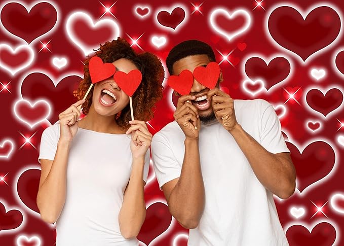 Red Heart Photo Backdrop Valentines Decorations 10x8FT Early 2000s