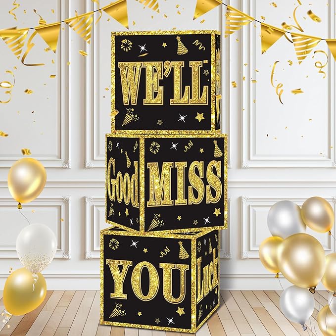 Kircirx 3pcs Going Away Party Decorations Boxes for Men Women, Black