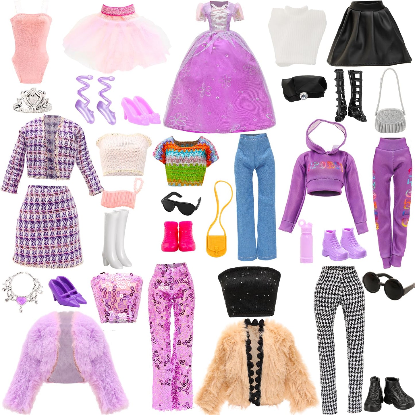 24 Pcs Doll Clothes & Accessories 8 Set Clothes Including Party Gown