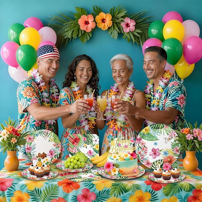 180PCS Hawaiian Luau Party Supplies – Hawaiian Tropical Paper Plates