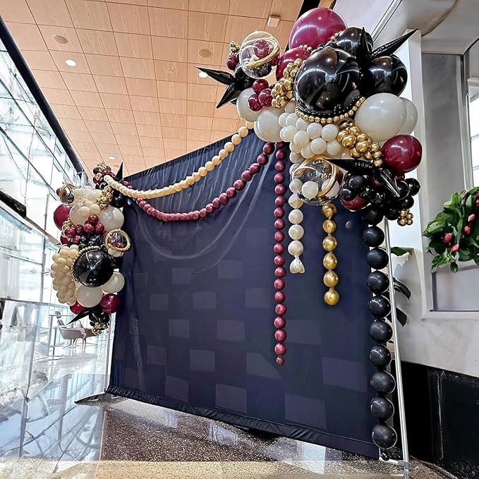 Black Burgundy Gold Balloon Arch Kit Maroon Black Gold Balloons