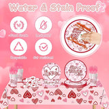 122PCS Valentine's Day Party Supplies Pink Heart Paper Plates