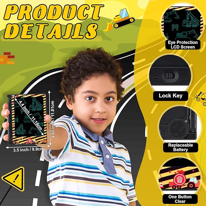 12 Pack Construction Party Favors Mini LCD Writing Tablet for Kids