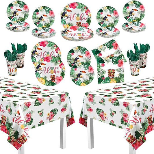 170 Pcs Hawaiian Luau Party Supplies Aloha Plates and Napkins Party