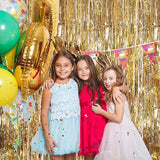 Champagne Gold Metallic Tinsel Foil Fringe Curtains, 2 Pack 3.3x8.3