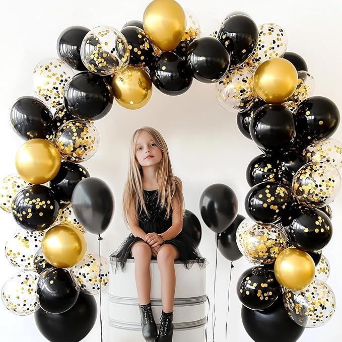 Black and Gold Balloons, 55 Pcs 12 Inch Metallic Gold Balloons Black