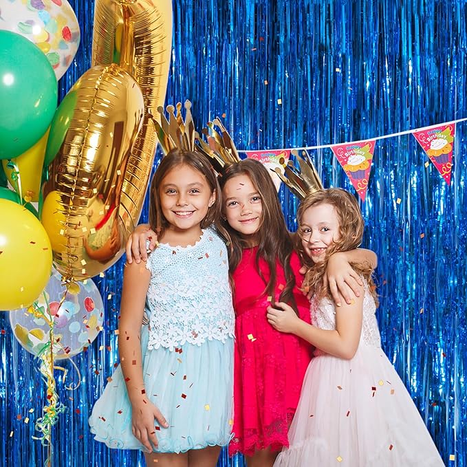 Blue Metallic Tinsel Foil Fringe Curtains, 2 Pack 3.3x8.3 Feet Party