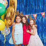 Blue Metallic Tinsel Foil Fringe Curtains, 2 Pack 3.3x8.3 Feet Party