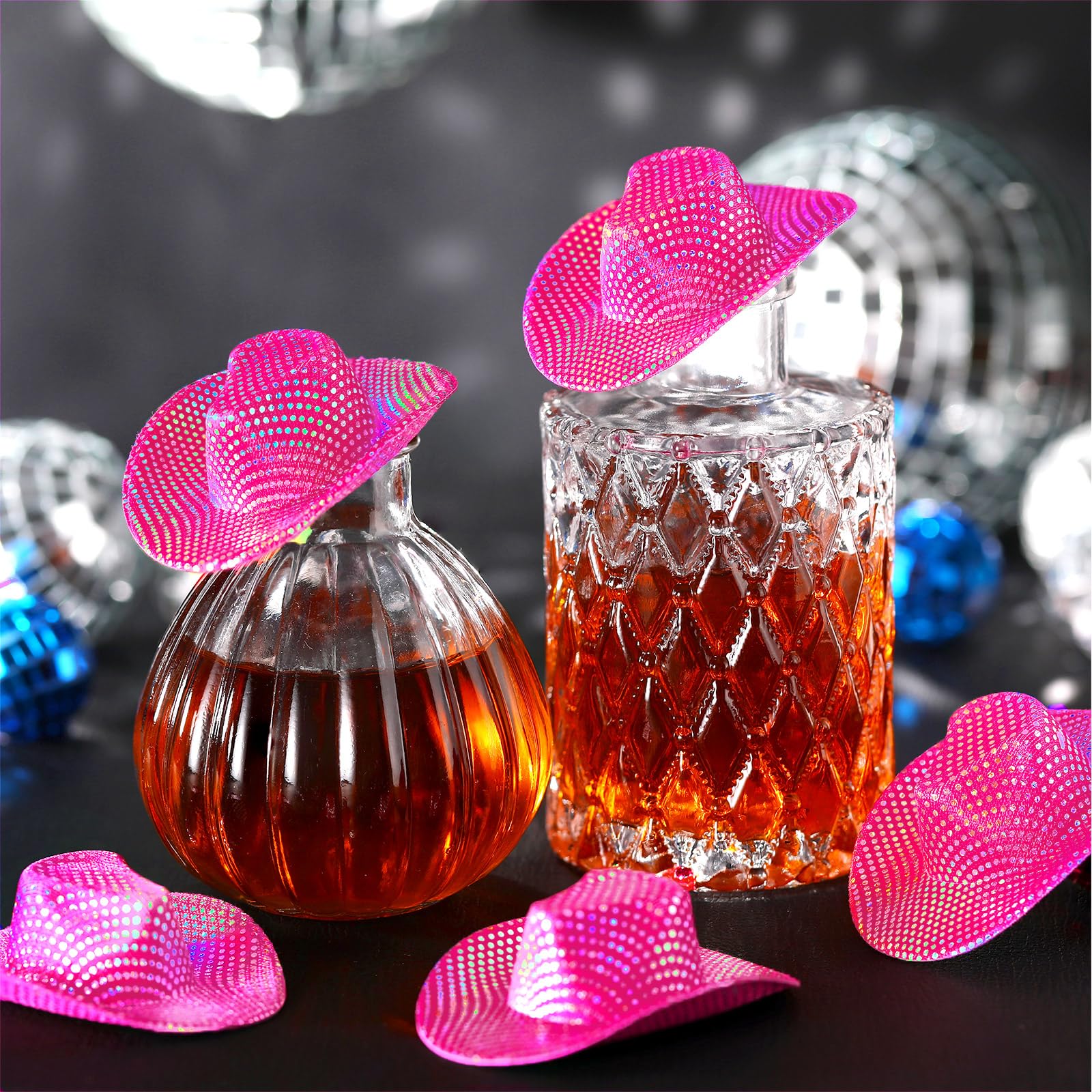 Sotiff 12 Pcs Mini Cowboy Hat Tiny Disco Glitter Hats for Crafts