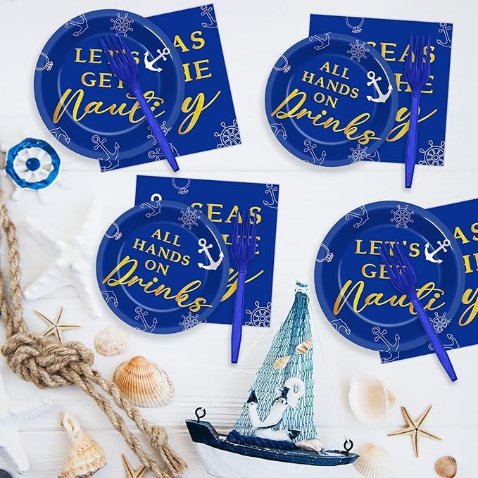 96 Pcs Nautical Bachelorette Party Plates and Napkins for Let's Get