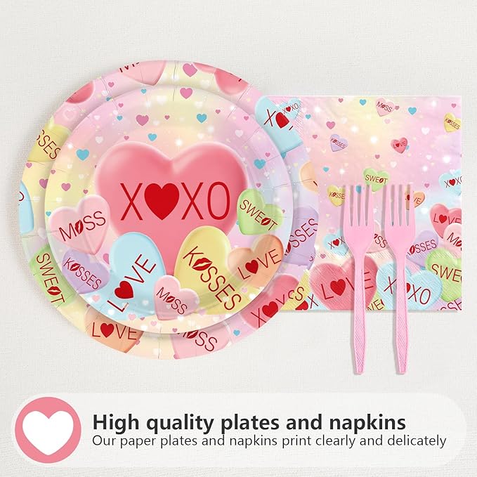 200Pcs Valentine's Day Decorations Happy Valentine Plates and