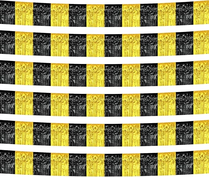 6 Pack 10 Feet Black Gold Foil Fringe Garland Metallic Tinsel
