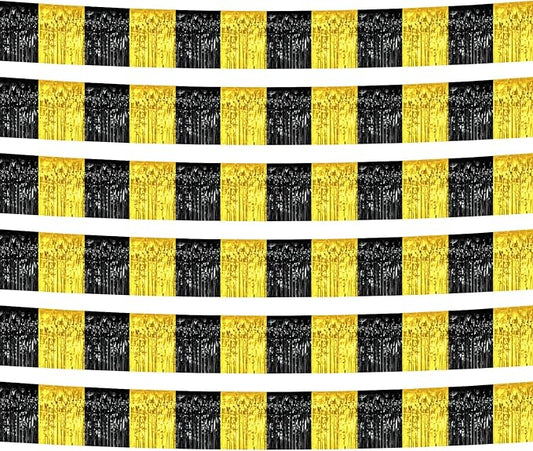 6 Pack 10 Feet Black Gold Foil Fringe Garland Metallic Tinsel