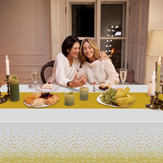 OHOME 4 Pack Disposable Plastic Table Cloths for Parties,White and