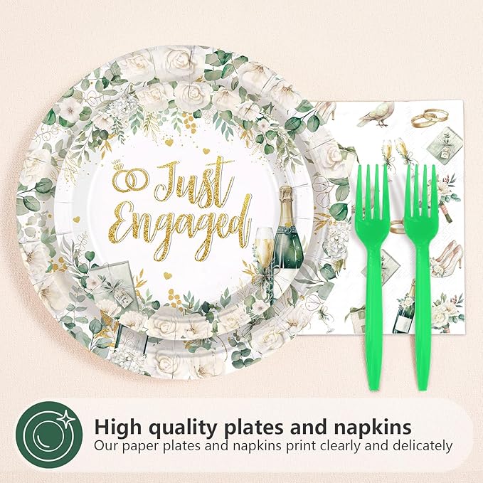 96Pcs Happy Engagement Party Decorations Watercolor Eucalyptus