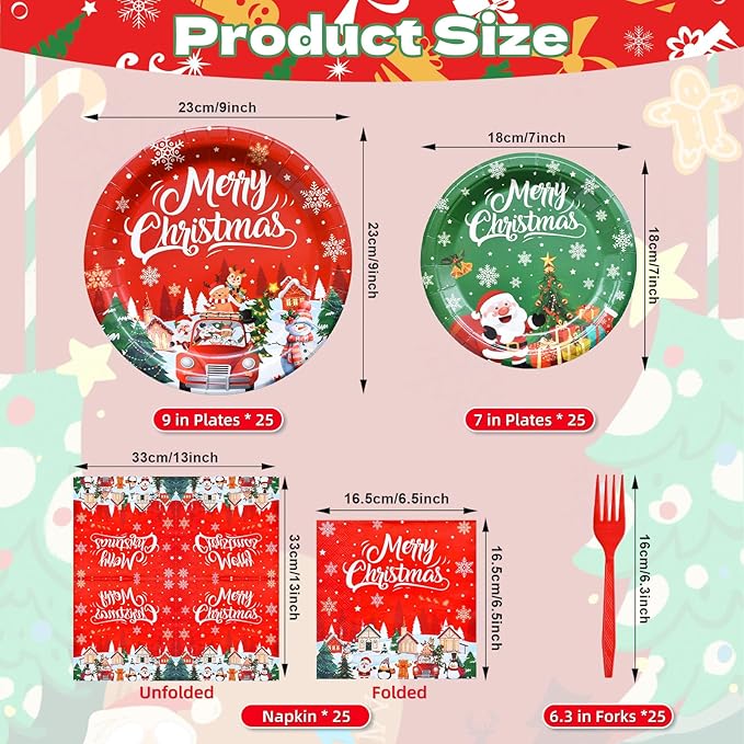 100 Pcs Christmas Tableware Party Supplies Disposable Merry