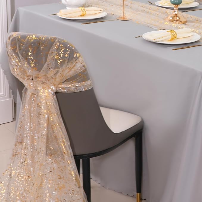 Snowkingdom 3Pcs 10Ft Gold Table Runners, Sheer Gauze Chiffon