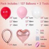 137 Pcs Valentines Day Balloon Arch Kit Red Pink White Matte Latex &