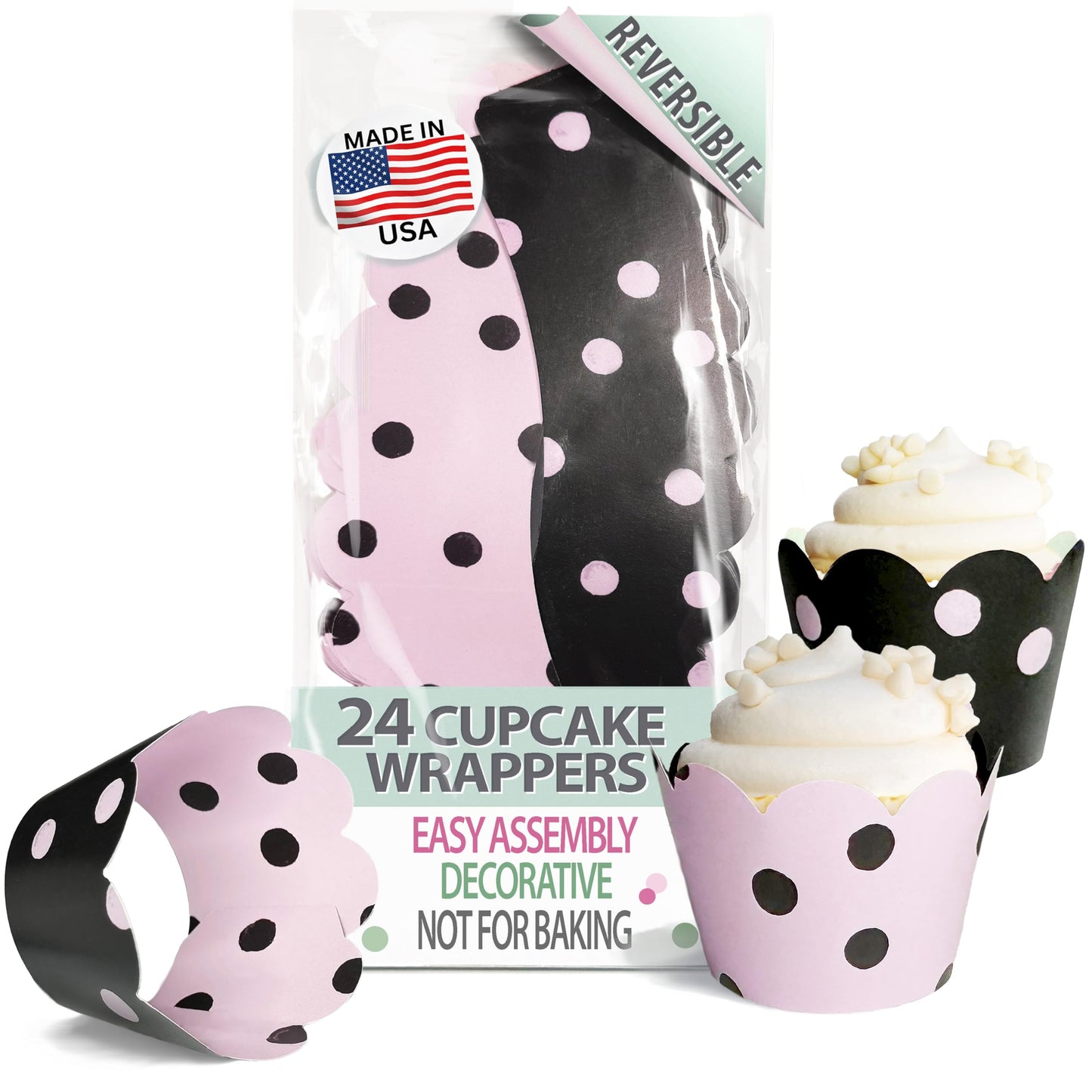 Cupcake Wrappers - Pink & Black Dot Wedding, She Said Yes Bridal, Baby