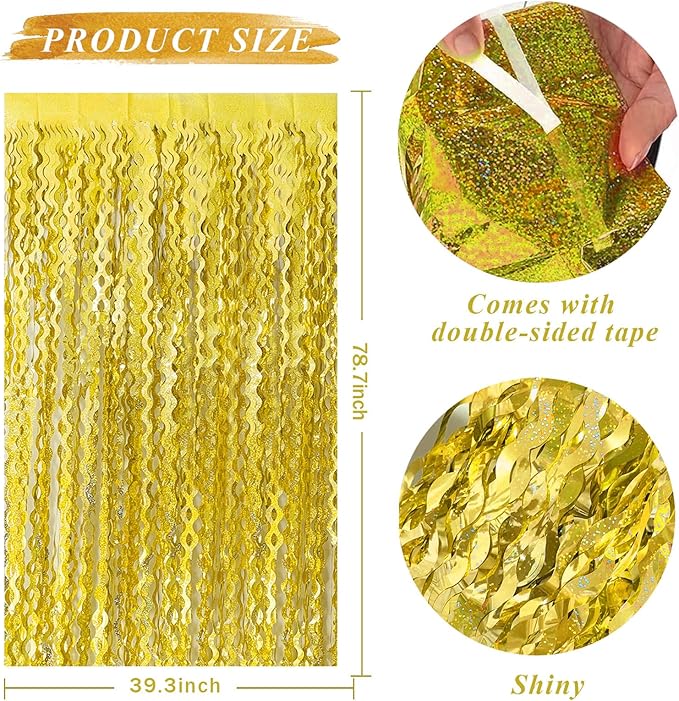 2 Pack Gold Fringe Curtain Backdrop Tinsel Streamers Birthday Party