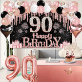90th Birthday Decorations for Women 49pcs Black Rose Gold Black