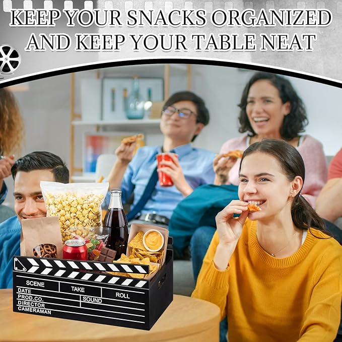 Movie Night Supplies Snack Trays with Handles Reusable Wooden Movie